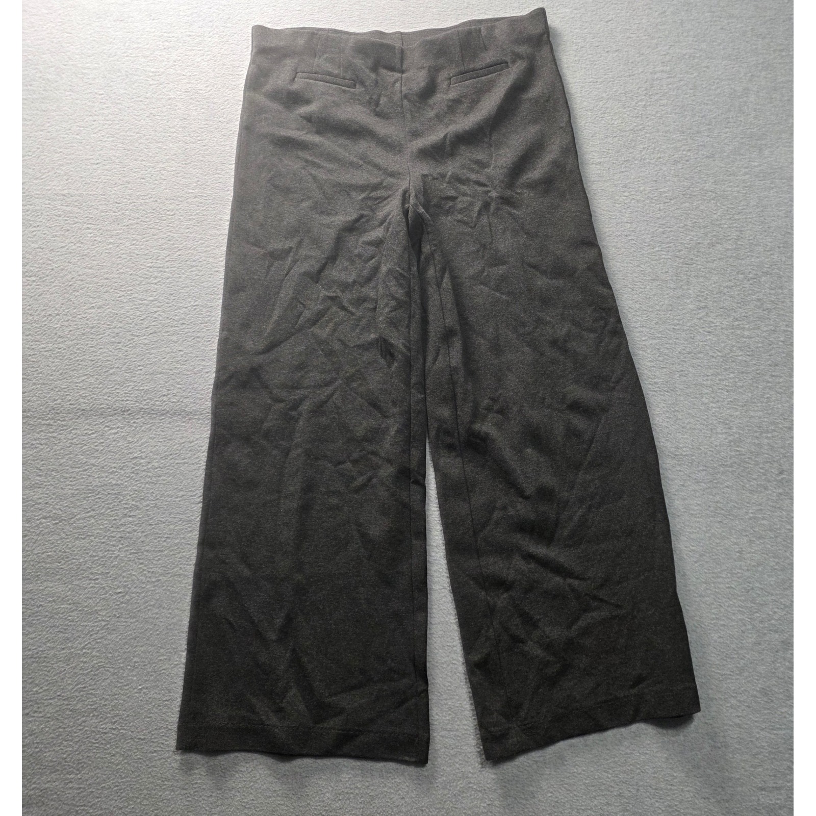 Trouser Pants Womens Size 10 12 Black Wide Leg High Rise Career Flowy Drape Look